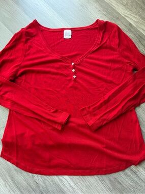 Stars Above Red Long Sleeve Henley Sleep Shirt Size XL